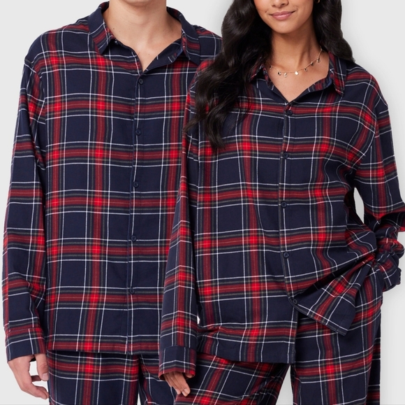 Unisex Flannel Red & Navy Check Print Pyjama Shirt - Picture 4 of 4